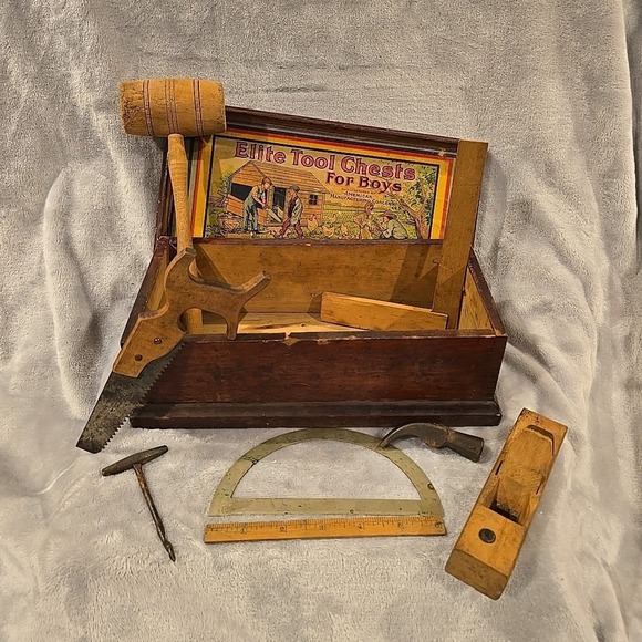 American Manufacturing Concern Other - Antique Elite Tool Chests For Boys American Mfg Concern Wood Tool Set No. 480